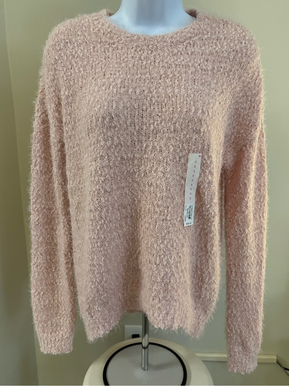 Blush Pink Fuzzy Crewneck Sweater